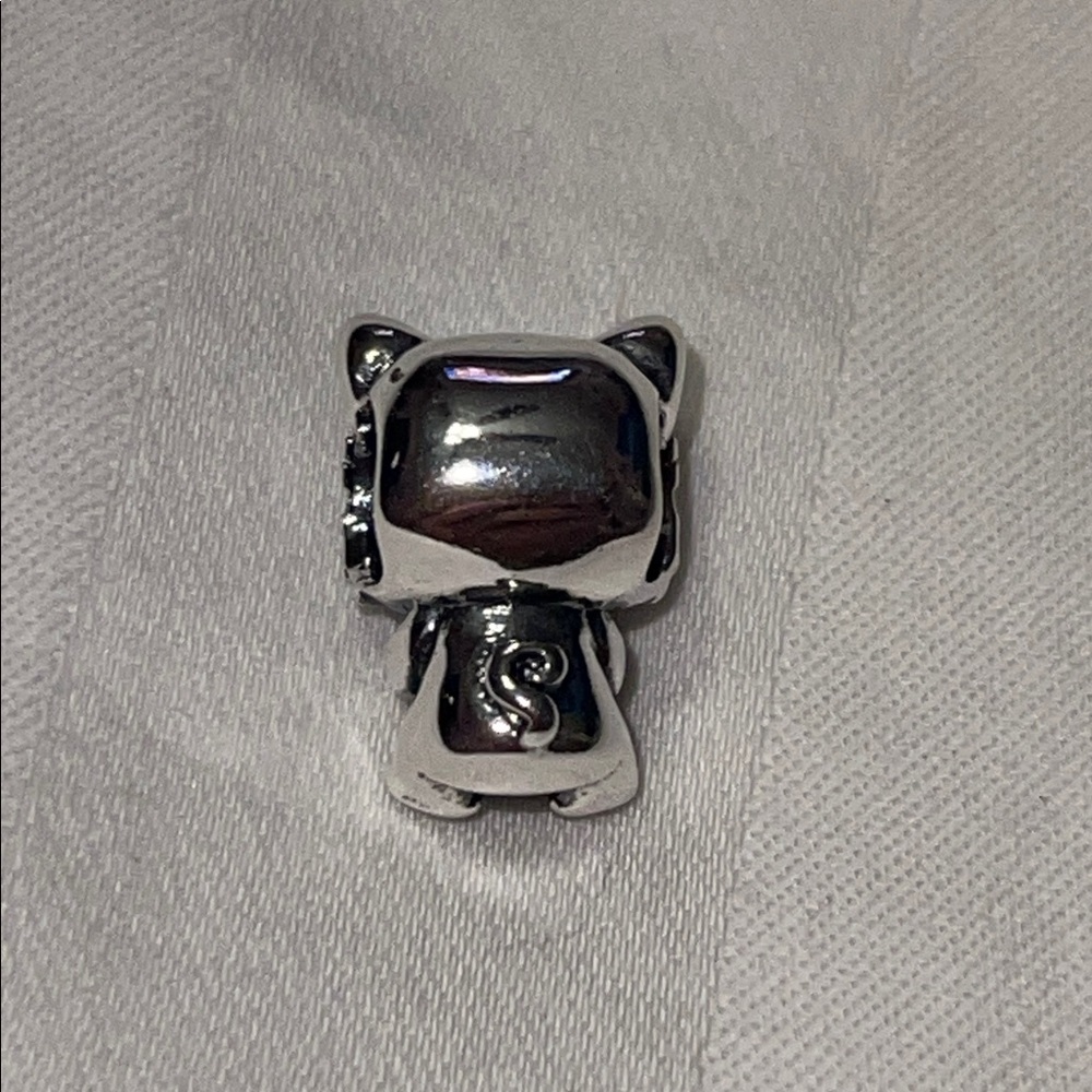 Sterling Silver Fishbone Cat Charm with Blue Accents - Picture 9 of 11